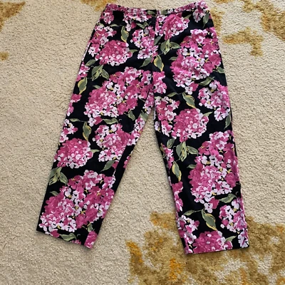 Casual Corner. Sz 14.  Floral Stretch Cotton Crop Pants.  Front Zip.  Aloha.B66. - Image 1 of 4