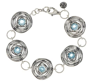 Or Paz Sterling Blautopas strukturiertes Armband Größe 6 3/4" - Bild 1 von 3