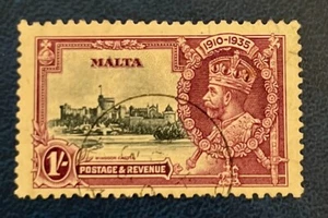 Malta 187 1935 1 Shilling Silver Jubilee Issue Stamp Used - Picture 1 of 2