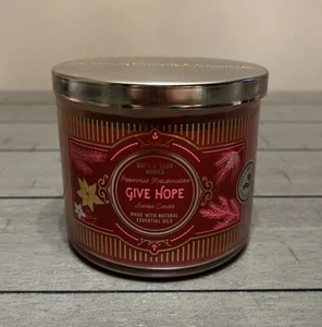 1x Bath & Body Works Peppermint Marshmallow GIVE HOPE 3 Wick Candle 14.5 oz New - Picture 1 of 4