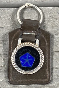 VINTAGE 1970's CHRYSLER LEATHER KEY CHAIN MOPAR Collectable Automobile Key Blue - Picture 1 of 6