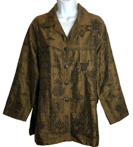 Chico’s Design goldbraun Bronze Seide bestickt Perlen Jacke 2 oder Medium / 8 - Bild 1 von 9