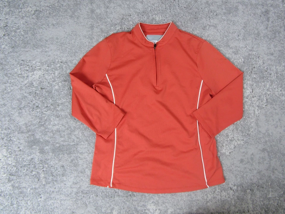 Suéter feminino Cutter & Buck pequeno Drytec golfe laranja manga longa 1/4 zíper - Imagem 1 de 4