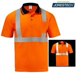 Ropa de trabajo de seguridad naranja Hi-Vis manga corta camisa polo top cinta reflectante - Imagen 1 de 11
