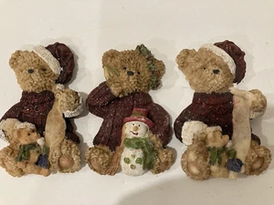 Set 3 Weihnachten Teddybären Glitzer Harz Kühlschrankmagnete 3" 3D - Bild 1 von 5