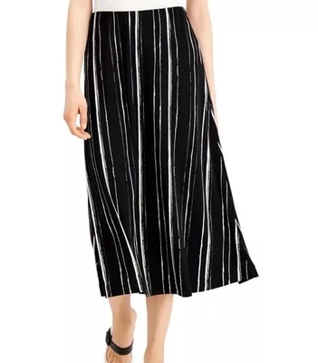Alfani Womens A-Line Skirt Black Print Jersey Stripe Pull-On Midi LARGE - Image 1 of 4