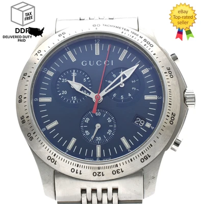 [N MINT] GUCCI G Timeless Chronograph 126.2 Quartz Blue Dial Silver Men's Watch - Image 1 of 4