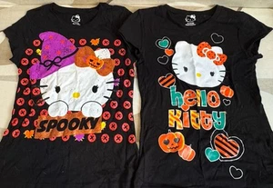 Girl’s XL 14/16 Lot 2 Hello Kitty Sanrio Halloween Pumpkin Spooky Cute Graphic - Picture 1 of 6