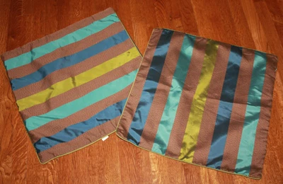 2 Ryan Studio 100% silk Pillow Case 22" square blue brown green hidden zipper - Image 1 of 4