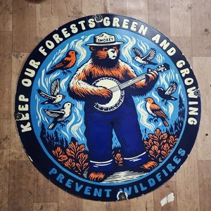 SMOKEY WILDFIRES PORCELAIN ENAMEL SIGN 28 X 28 INCHES - Picture 1 of 4