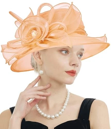 Women's Kentucky Derby Church Dress Hat Wide Brim Leaf One Size F12-orange - Image 1 of 4