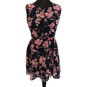 Yumi Size 12 Floral A Line Dress Sleeveless Pink & Blue Multi Round Neck - Picture 1 of 8