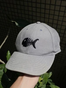 Vintage Fishbone Cap Gray Distressed Style Double Embroidered Logos Y2K Sk8 Punk - Picture 1 of 10