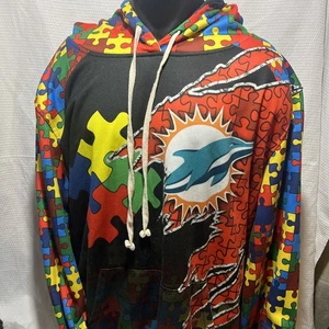 Felpa con cappuccio NFL Miami Dolphins stampa all over 2XL consapevolezza autismo - Foto 1 di 5