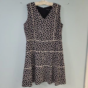 Vestido Brooks Brothers para mujer talla 16 azul marino con flores blancas y rojas forradas Zi - Imagen 1 de 8