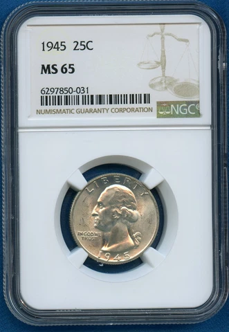 1945 P NGC MS65 Washington Silver Quarter 25c US Mint Coin 1945-P MS-65 Cover