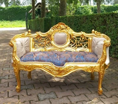 Sofa Couch French Louis XVI Gilded Beech Velvet Damask Vintage Settee - Image 1 of 4