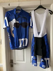 Mens Lycra Cycling Jersey And Bib Shorts Blue M&Ms M & M - Size Large - Picture 1 of 12
