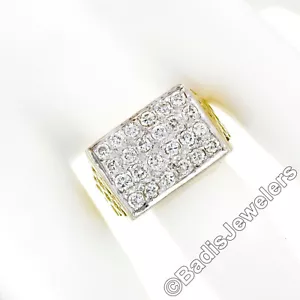 FIERY Men's 14K Gold 1.44ct Round Brilliant Pave Diamond Open Platter Ring - Picture 1 of 8