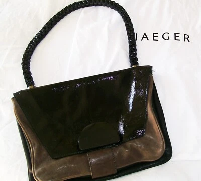 Bolso Jaeger London Virginia cuero marrón y charol negro con bolsa para el polvo en muy buena condición Foto 1 de 3