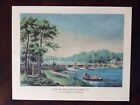 1968 currier and Ives color art book print View on the Harlem River, N.Y.