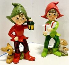 Vintage Homco Christmas Woodland Elves 5215 Elves Set of 2 Holiday Figurines