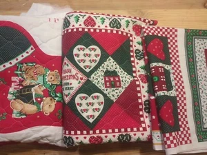 Vintage Christmas Quilt Cotton Fabric Lot Pre-quilted Wamsutta Hallmark Stocking - Picture 1 of 6