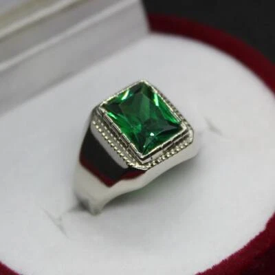 Lab Created Green Emerald Ring Sterling Silver 925 Handmade Ring - Image 1 of 4