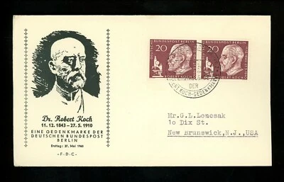 Postal History Germany FDC #9N173 Dr. Robert Koch science microscope 1960 - Image 1 of 2