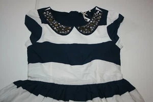Used UK Next Girls Dress 8 Year 128cm Party Holiday Fancy Gem Collar Navy White - Picture 1 of 5
