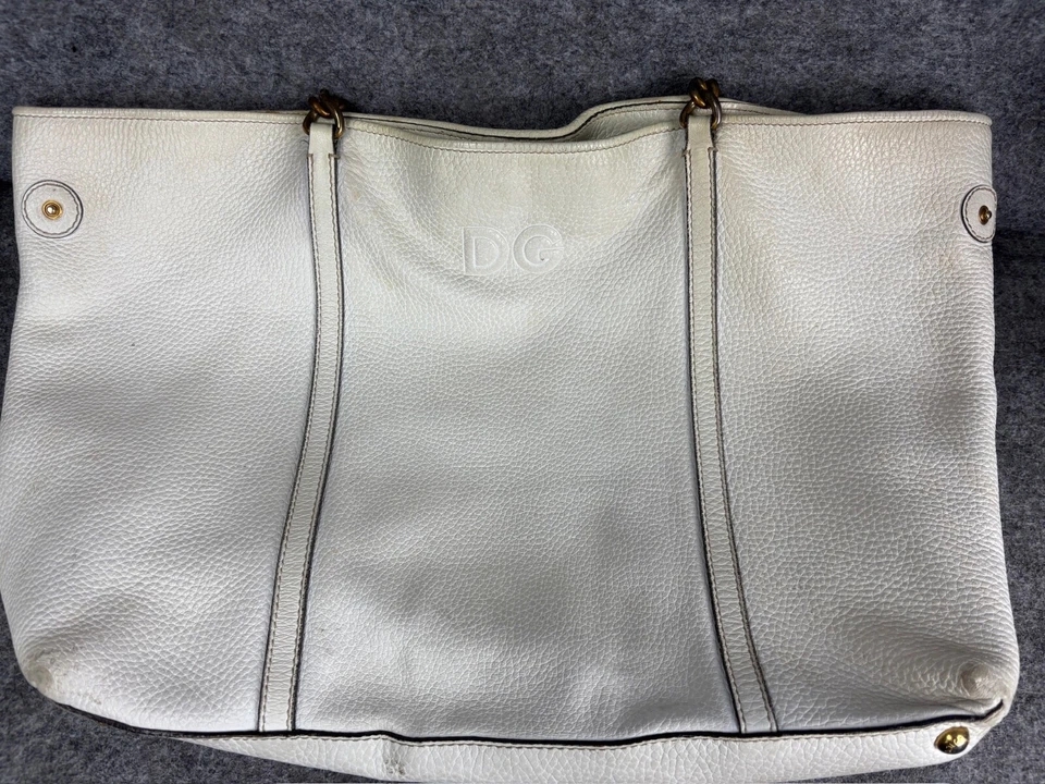 Dolce & Gabbana Leather Tote Handbag Women's Ivory Leopard Gold Chain Handles - Image 1 of 4