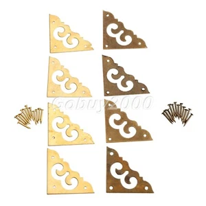 Antique Brass Jewelry Box Corners Protector Cabinets Edge Cover Guard Retro 4PCS - Picture 1 of 8