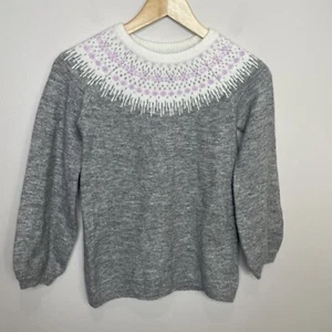Aspen Kids Girls Sz M (7/8) Gray Crewneck Long Sleeve Faire Isle Sweater NWT - Picture 1 of 5