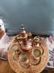 Unique Brass Beverage Set 8 Piece 6 Cups 1 Tray 1 Pot - Picture 1 of 6