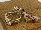 Vintage Set Jewelry Pair Stud Earrings & Ring Gilt Sterling Silver 925 Stone S 6