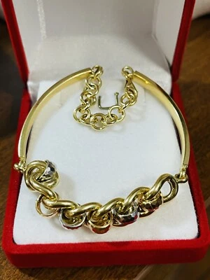 18K 18C 750 Fine Real Genuine Gold 7.5-8” Long Bangle Bracelet 10.8g 10mm Womens - Image 1 of 4