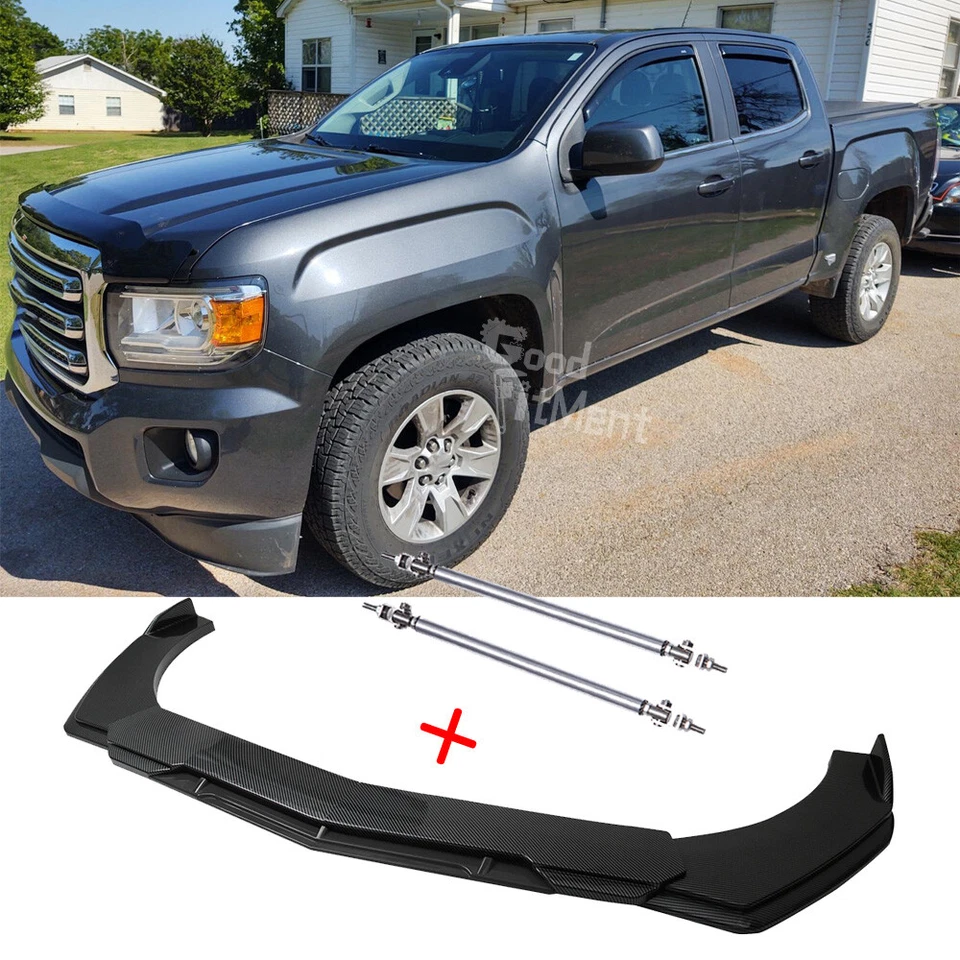 Parachoques delantero de fibra de carbono divisor de alerón labial + varillas de puntal para camioneta GMC Canyon Foto 1 de 4