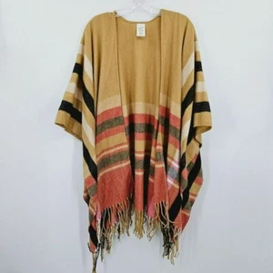 Poncho Woolrich Justine Mantón a Cuadros Envoltura Talla Única Rojo Tostado Negro Borde Boho - Imagen 1 de 8