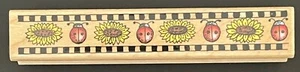 Checkerboard Sunflower Ladybug Border Garden Blooms Insect Wood Rubber Stamp - Picture 1 of 3
