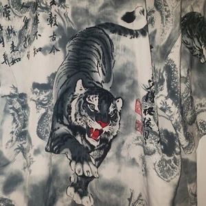 Vintage Skoops Worldwide Mens Asian Tiger Dragon Print Shirt Size XL Korea - Picture 1 of 6