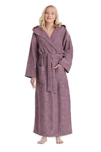 Womens Hooded Full Length Long 100% Turkish Cotton Terry Bathrobe Robe