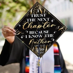 Personalized Black Queen Graduation Cap Topper, I Trust The Next Chapter Grad - Picture 1 of 4