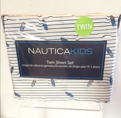 New Nautica Kids Twin Sheet Set Boat Blue White 3 Pieces - Image 1 of 4