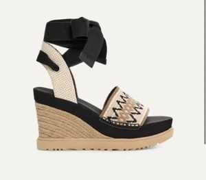Neu UGG Australia Abbot Damen-Sandalen Keilabsatz Plateau Knöchelriemen beige schwarz 8 - Bild 1 von 4