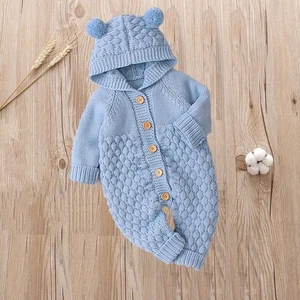 Overall Outfit Strick Kapuze Pullover Kleidung süß Neugeborenes Baby Junge Mädchen Strampler - Bild 1 von 9