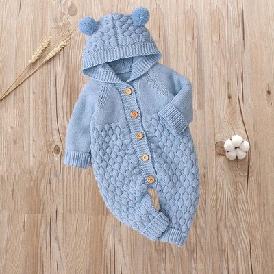 Jumpsuit Outfit Knitted Hooded Sweater Clothes Cute Newborn Baby Boy Girl Romper - Image 1 of 4