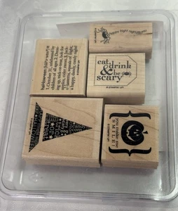 Estampación Comer Beber y Terrar Halloween Bruja Sombrero Calabaza Araña Etiqueta 5 sellos - Imagen 1 de 4