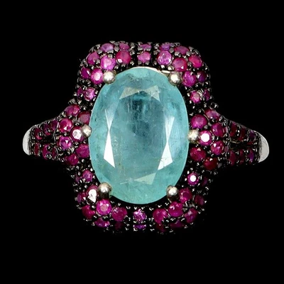 Anillo de plata de ley 925 esmeralda ovalada 11x8 mm rubí corte diamante piedras preciosas tamaño 8,5 Foto 1 de 4