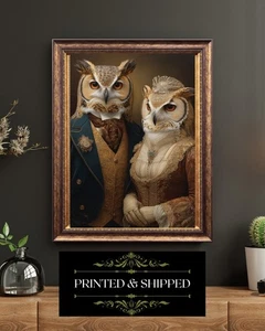 Victorian Owl Couple Portrait Vintage Bird Art Elegant Anthropomorphic Print - Picture 1 of 5