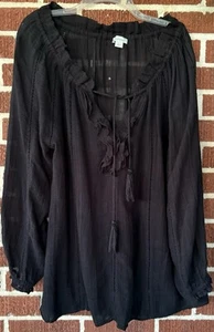 Blusa Sundance Negra Corte Transparente Borla Volantes Cuello Talla Grande - Imagen 1 de 5